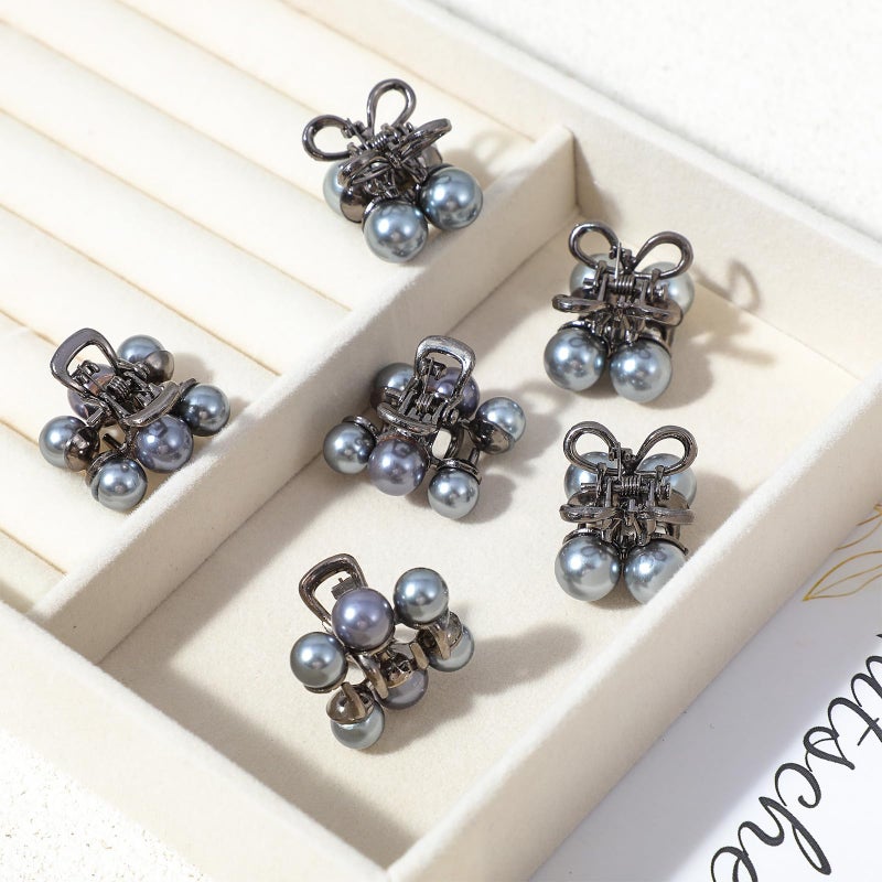 Bremorou 6 Pcs Small Hair Clips For Women, Cute Mini Pearl Claw Clips, Cherry Claw Clip For Half Up Styles, Metal Springs Hair Accessories, Silver Gre Gift For Girls And Women - Image 3